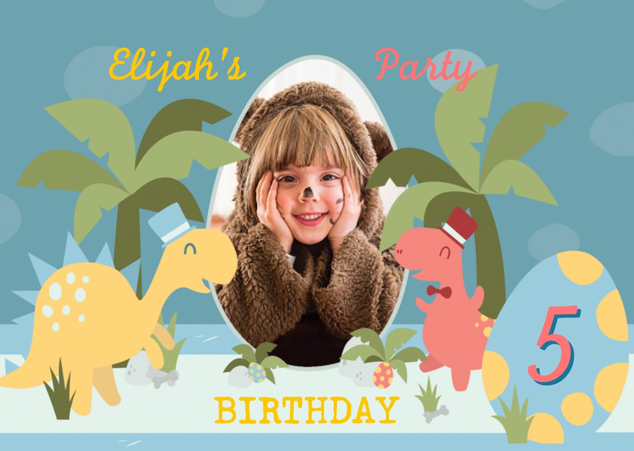 Cartoon Dinosaurs Photo Upload Birthday Party Invitation Ecard