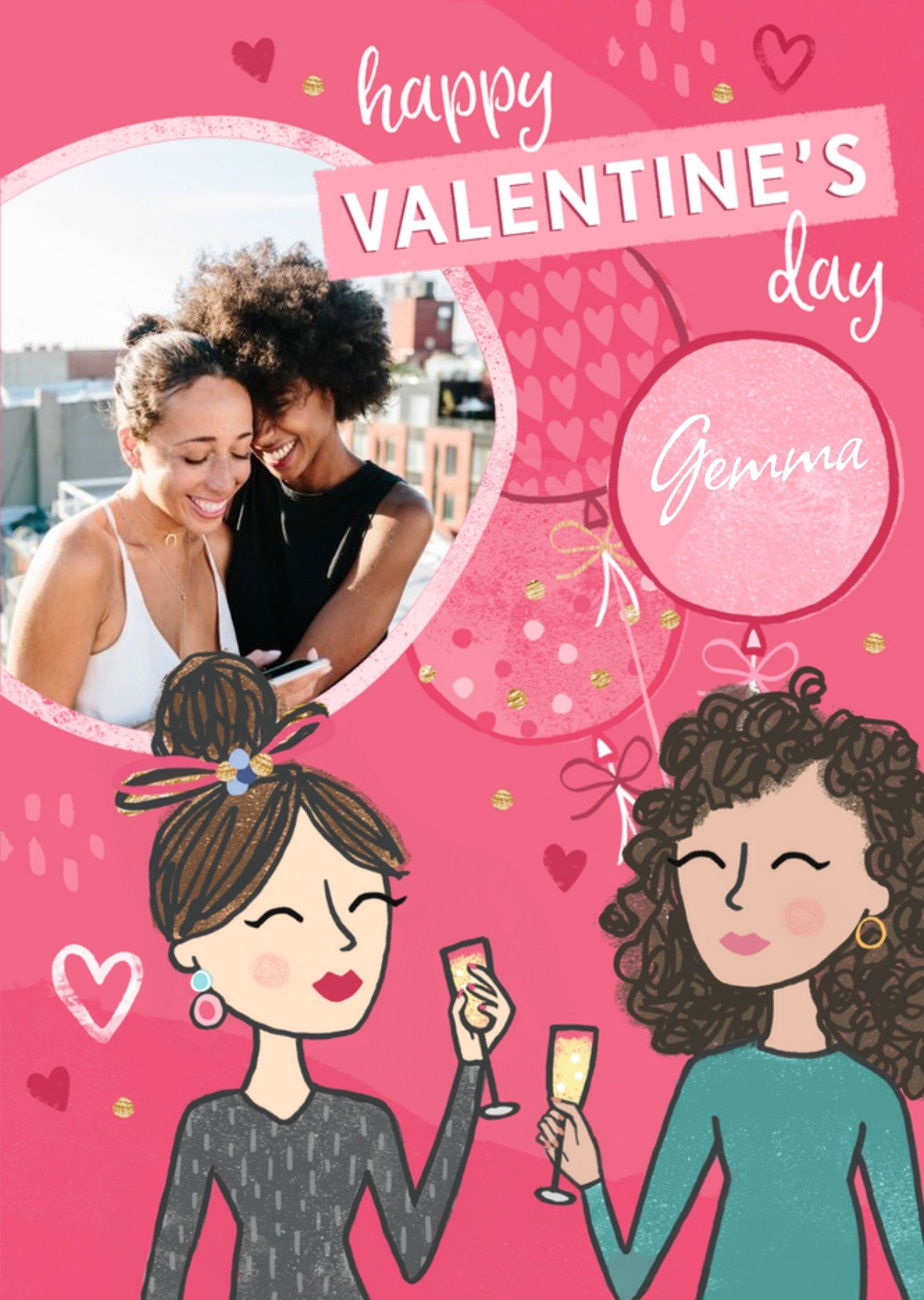 Moonpig Raspberry Fizz LGBTQ Female Couple Valentines Photo Upload Card Ecard