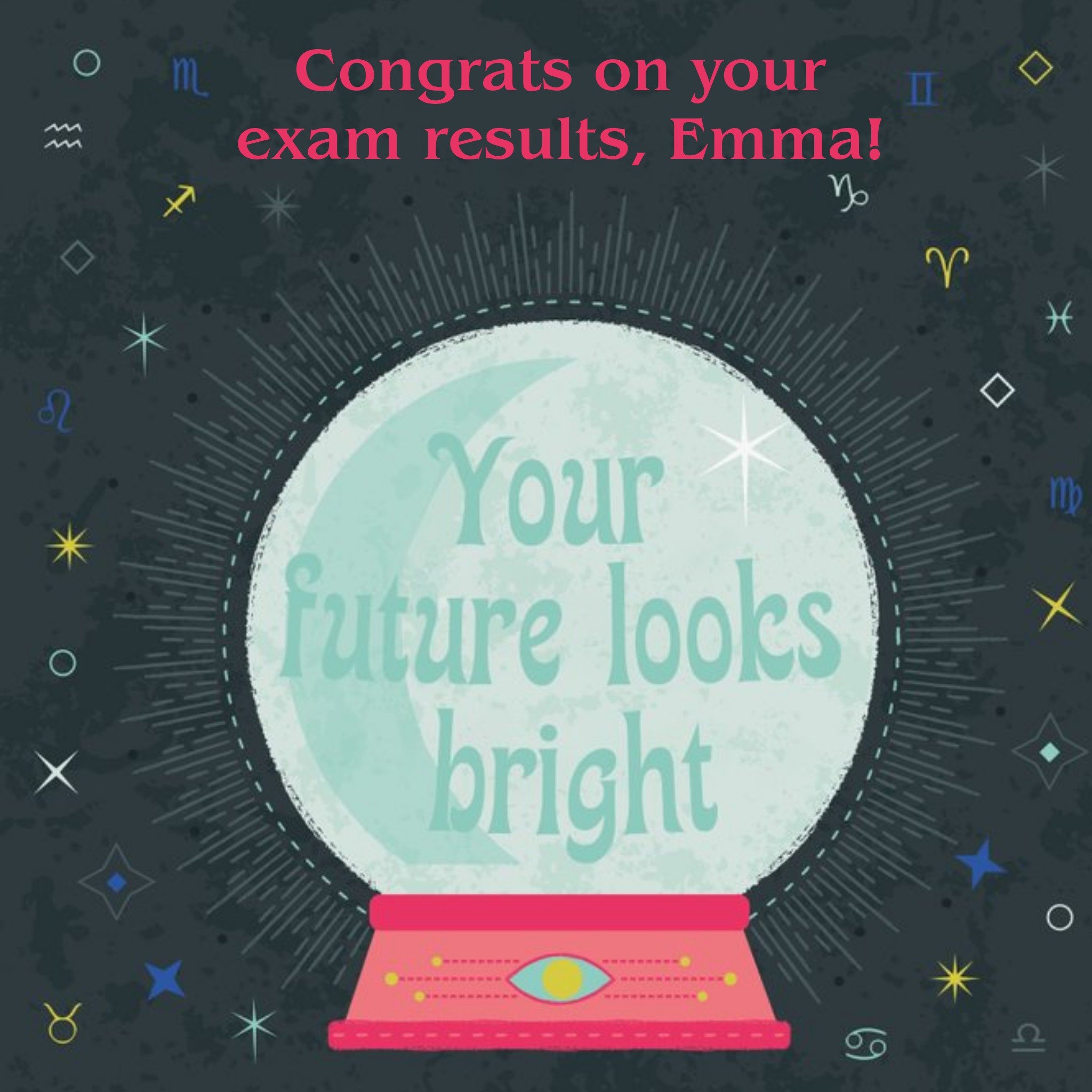 Personalised Crystal Ball Exam Results Congratulations Card, Square