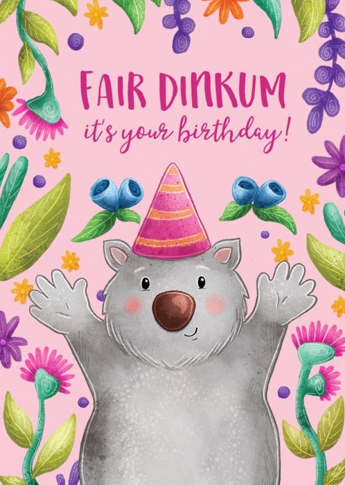 Stray Leaves Fun Illustrated Wombat Birthday Card