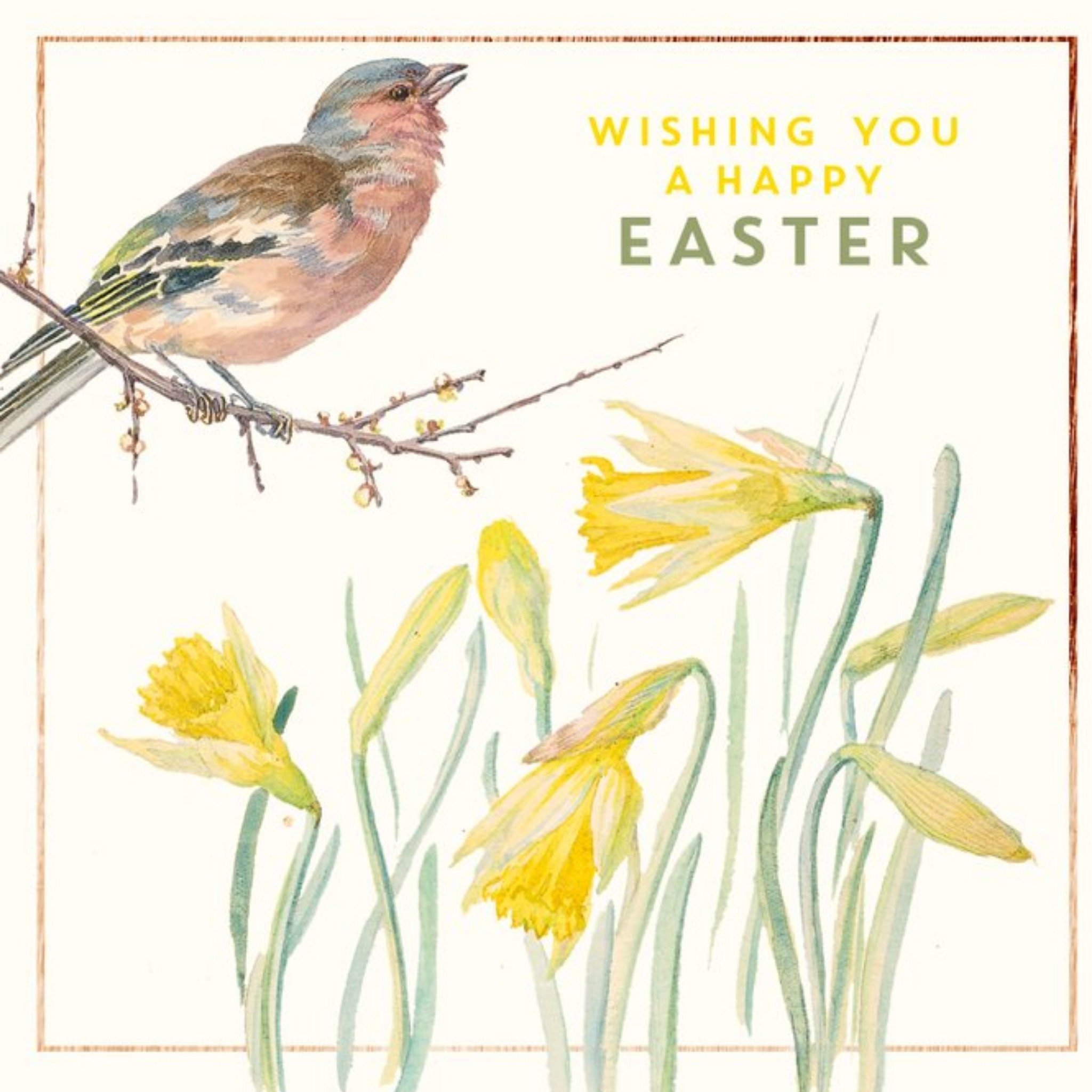 Edwardian Lady Happy Easter Robin Daffodils Card, Square