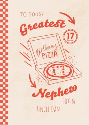 Vintage 17th Birthday Pizza Illustration Nephew Customisable Card