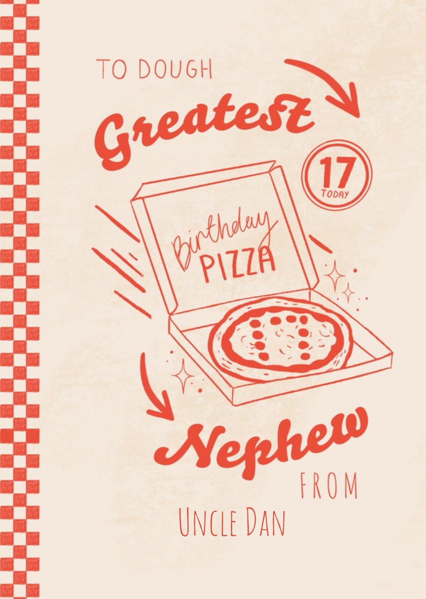 Vintage 17th Birthday Pizza Illustration Nephew Customisable Card Ecard