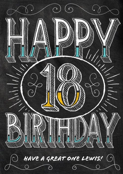 Chalkboard Style Personalised Happy 18th Birthday Card