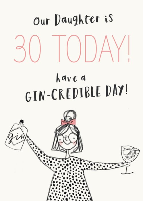 Illustrative typographic Gin-credible Daughter Birthday Card  