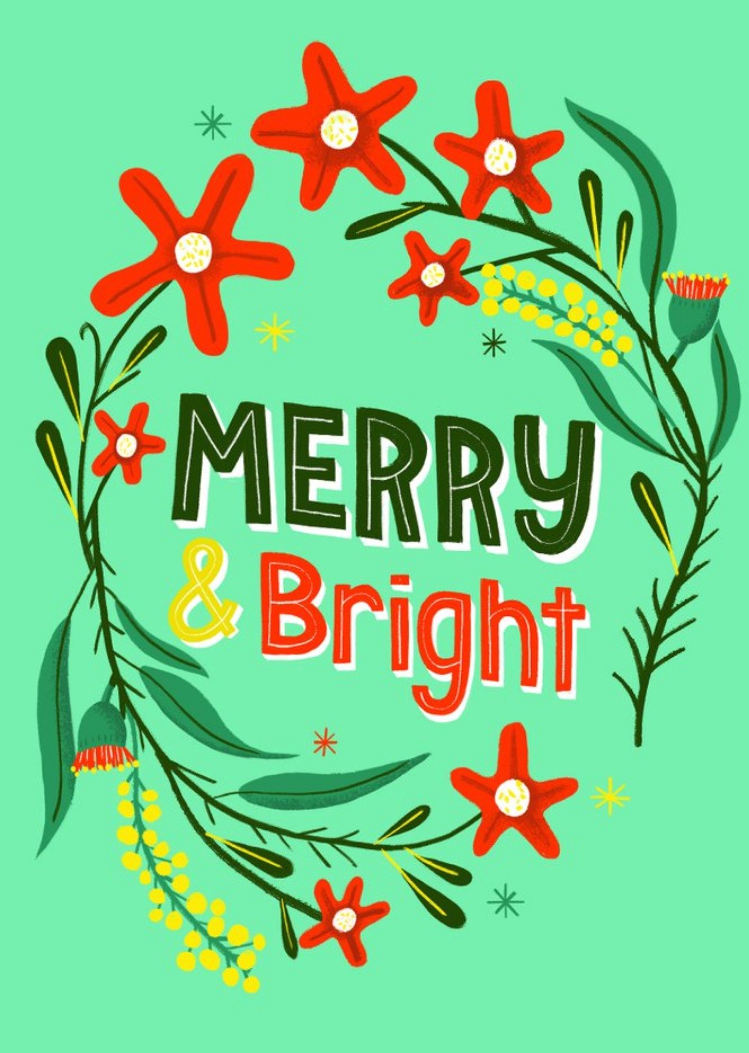 Moonpig Sinead Hanley Illustrated Floral Wreath Typographic Christmas Card Ecard