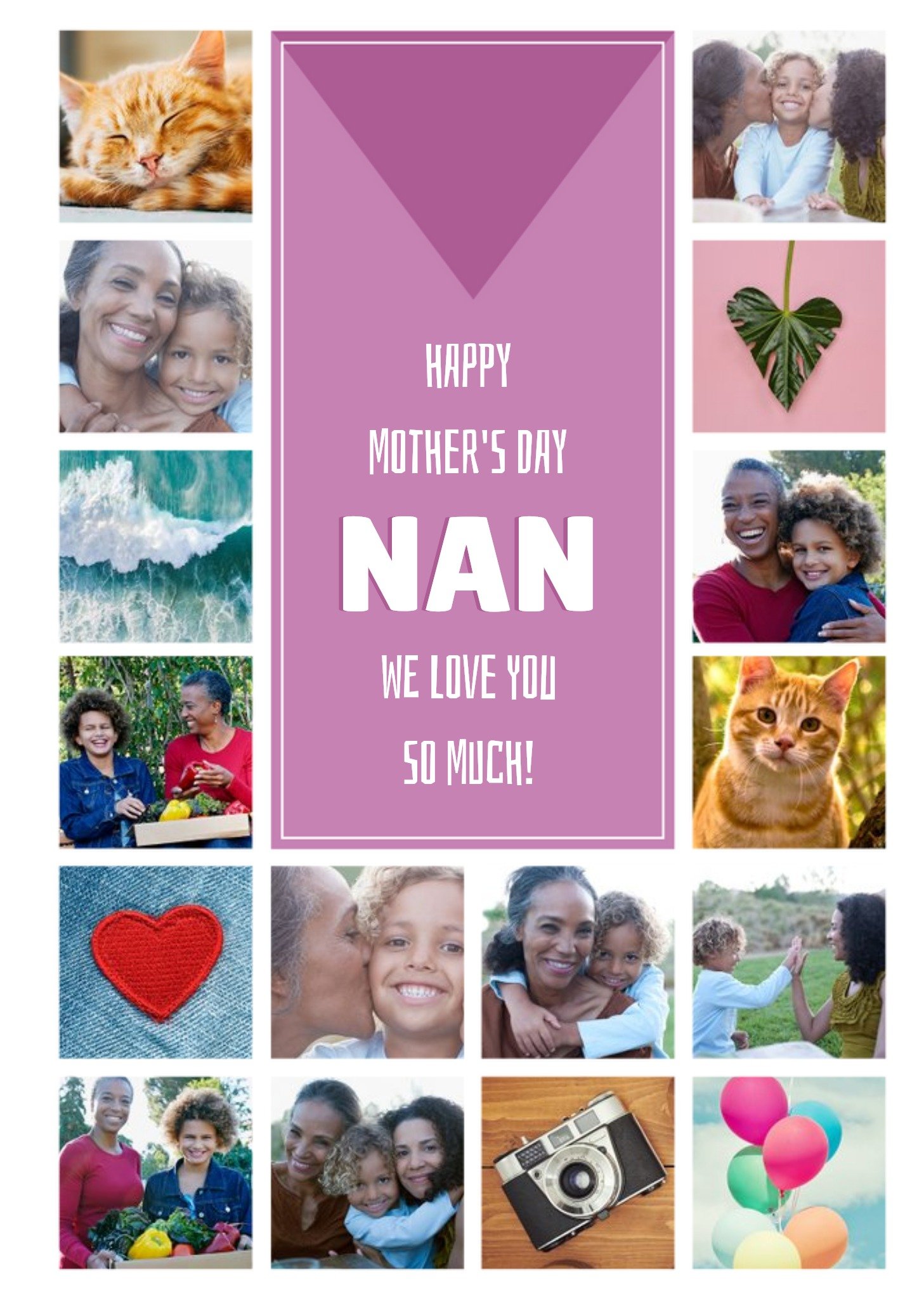 Moonpig Multi Photo Grid Pattern For Nan Personalised Mother's Day Card Ecard