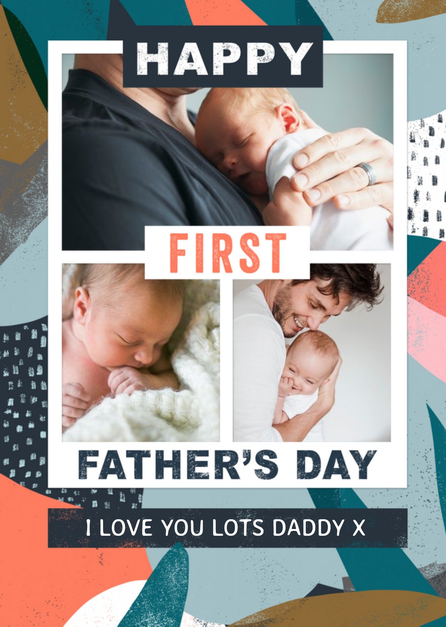 Bright Colourful Patterns Happy First Father's Day Multi-Photo Card Ecard