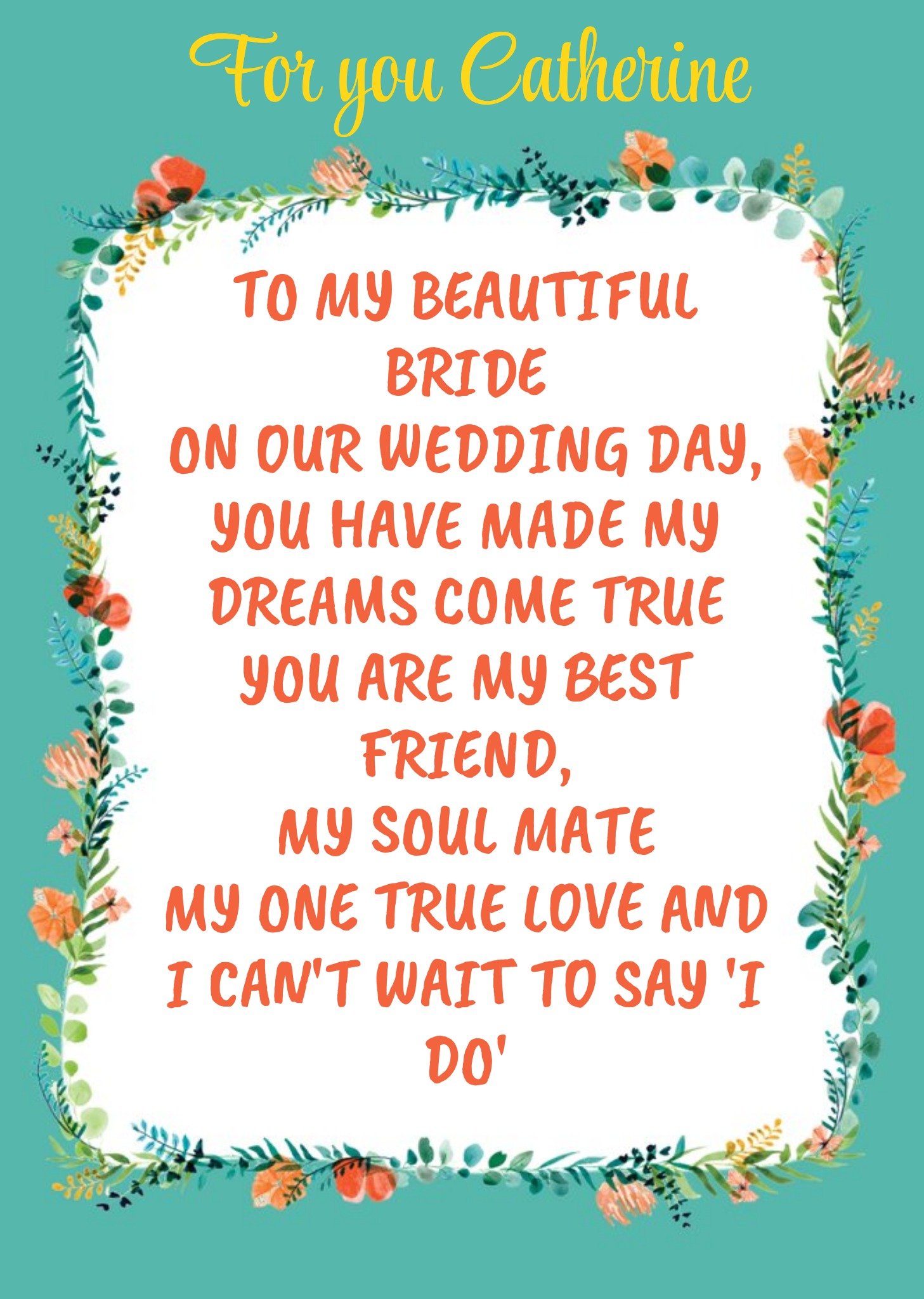 Wedding Card - Wife - Beautiful Bride - Wedding Note - Floral