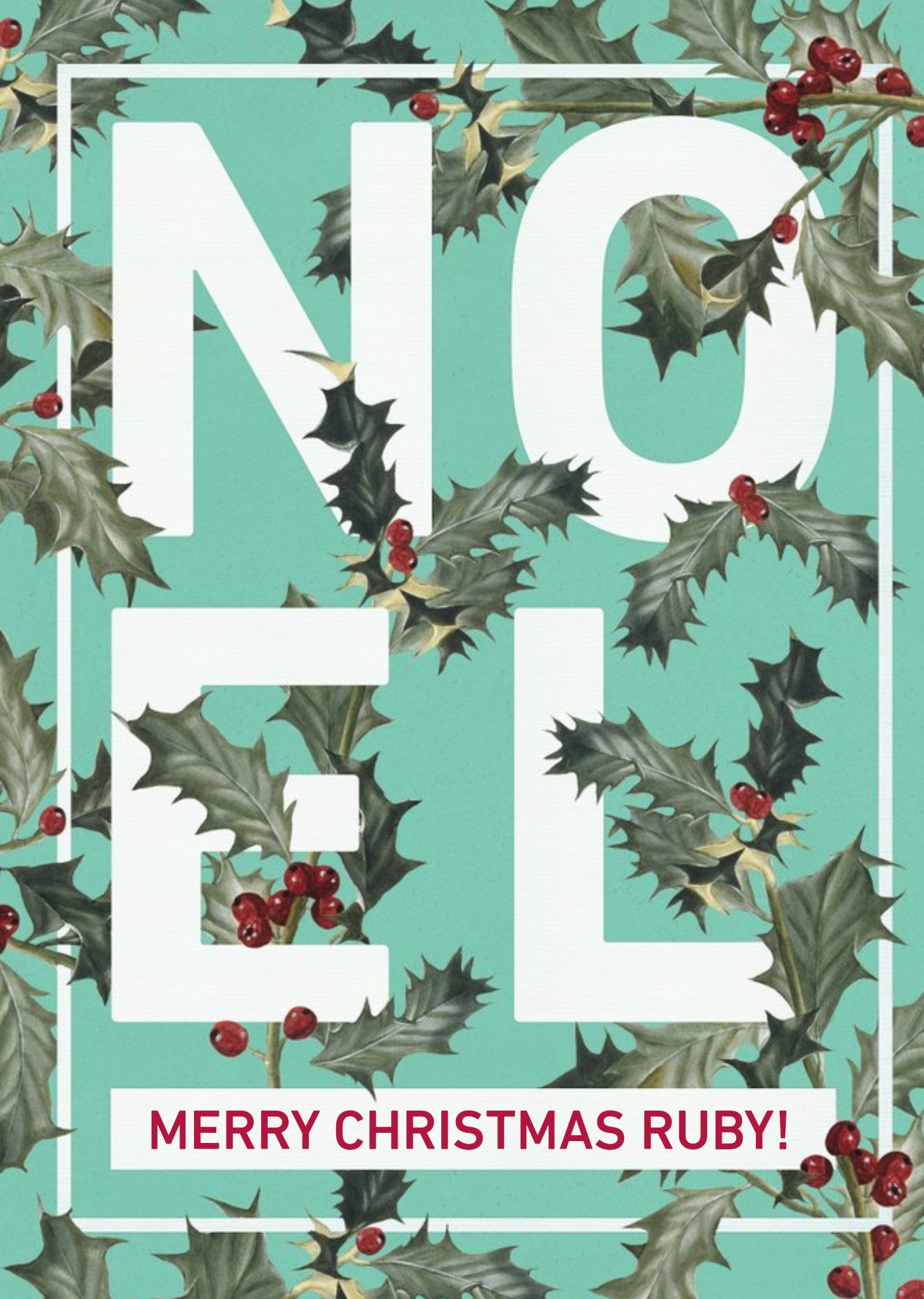 The Natural History Museum Holly Floral Graphic Noel Personalised Christmas Card