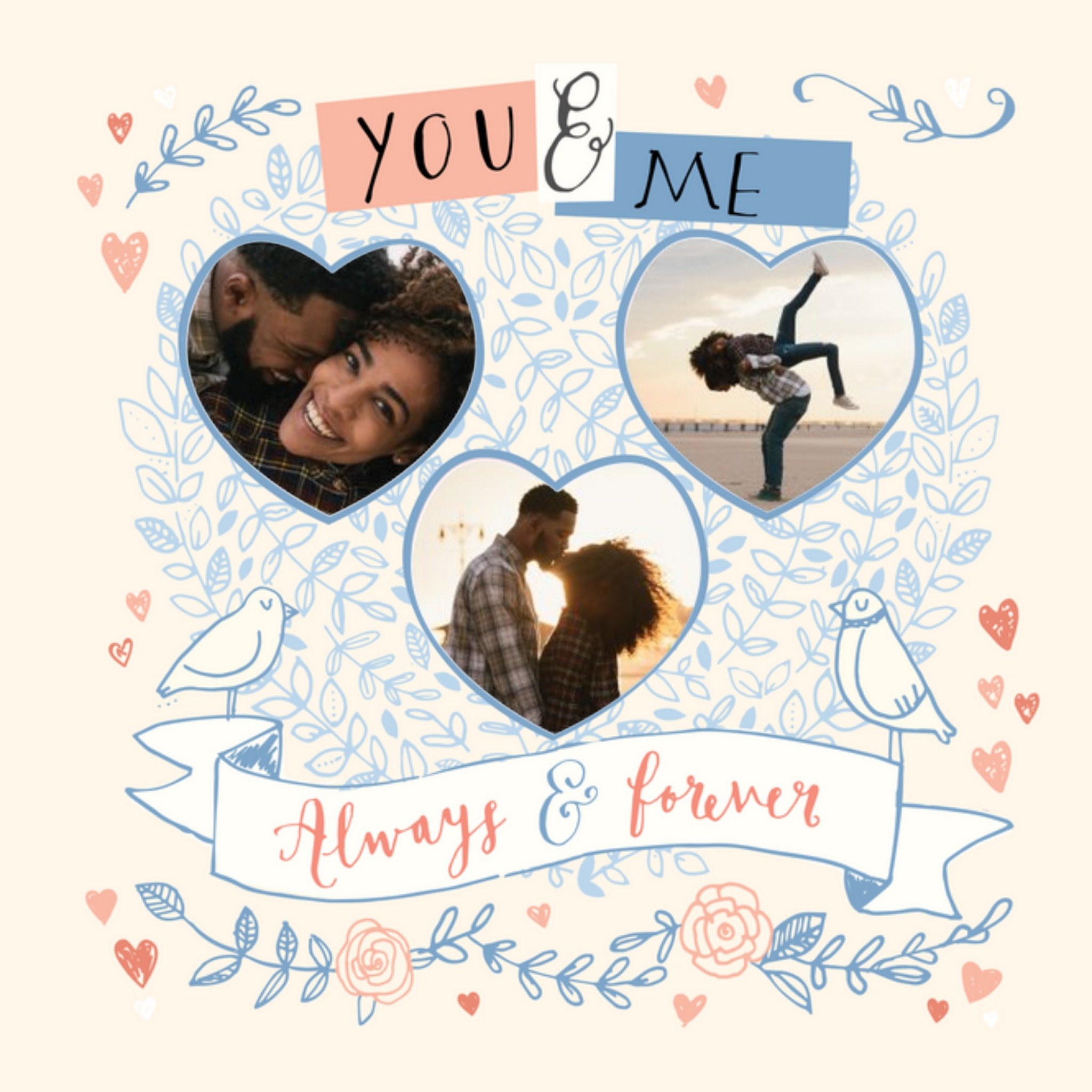 Pink And Blue You And Me Always And Forever Photo Anniversary Card, Square