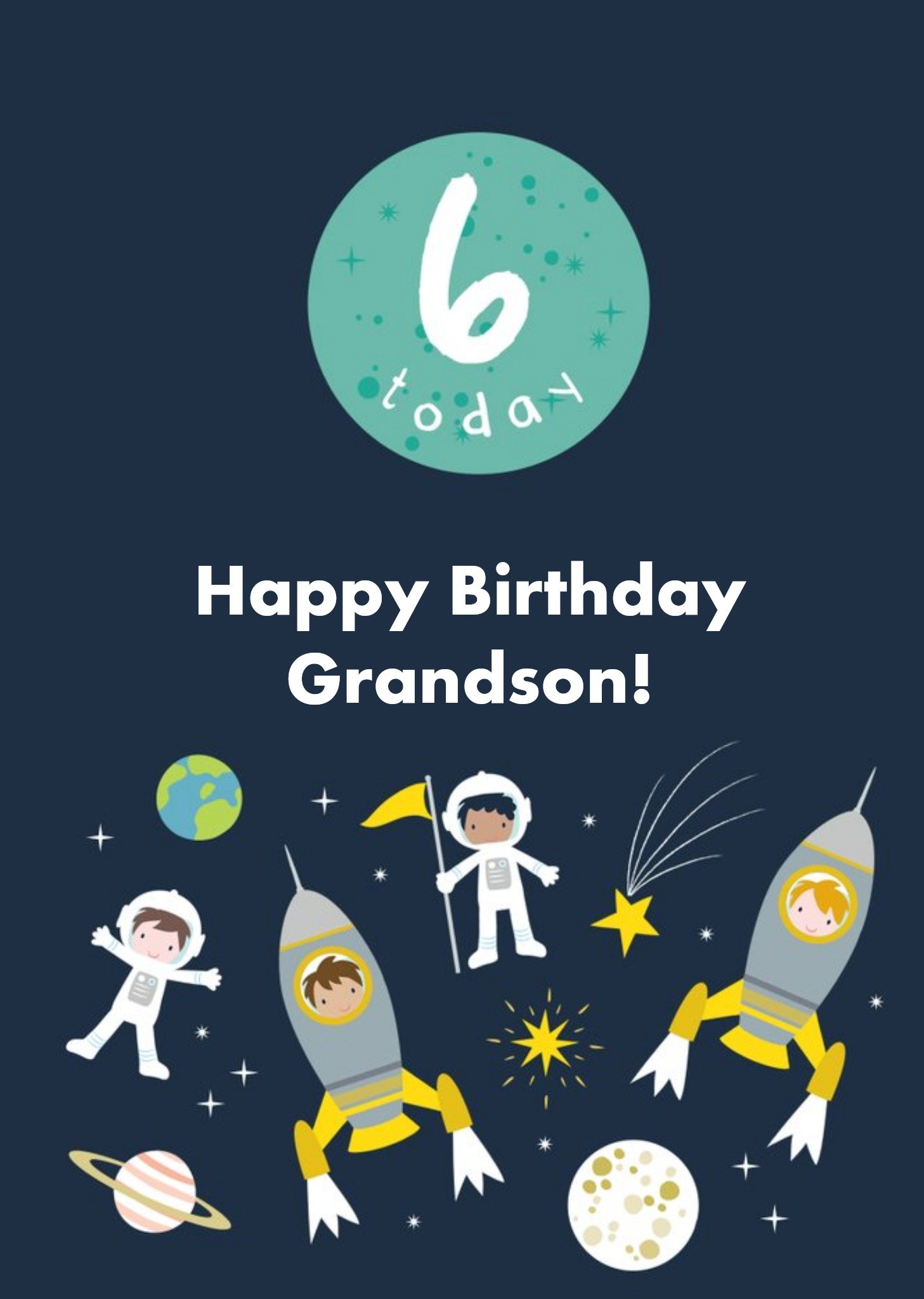 Moonpig James Ellis Spacekids 6 Today Grandson Birthday Card, Large