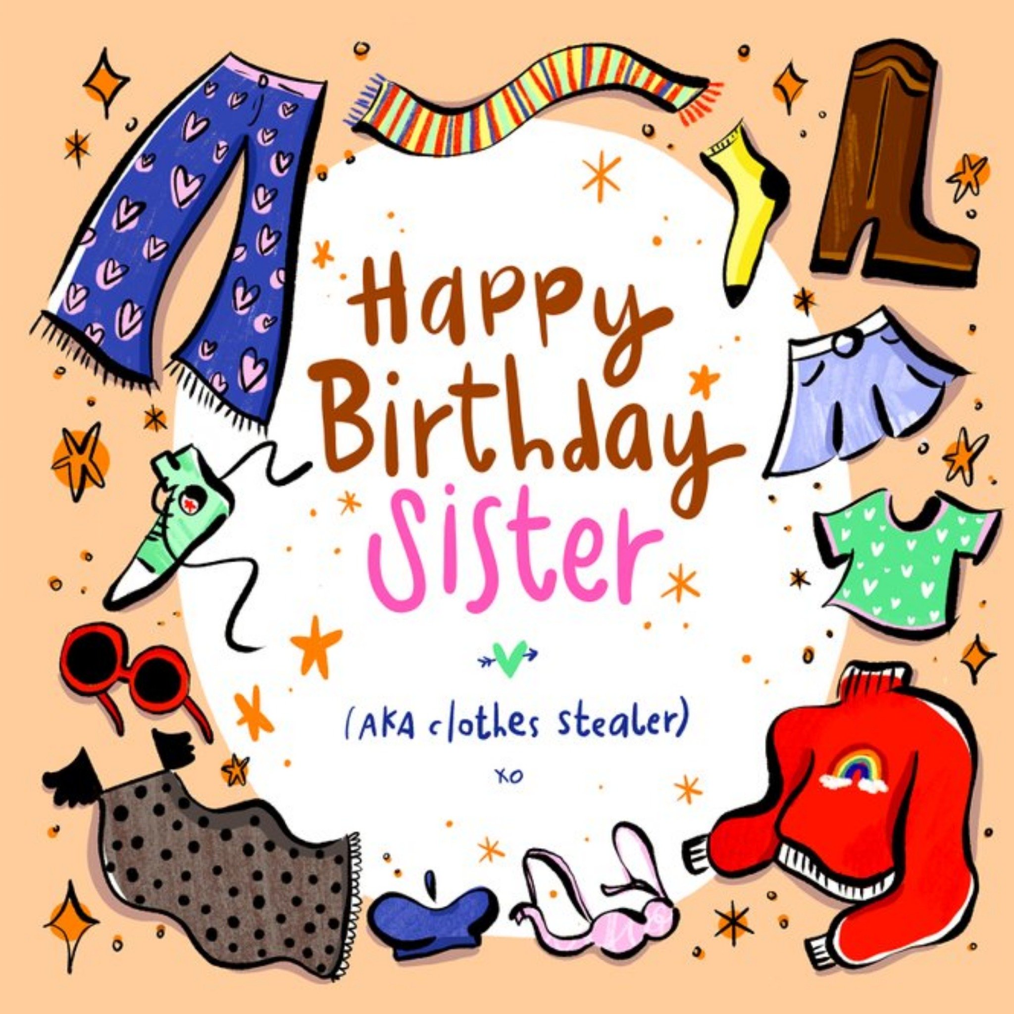 Illustrated Colourful Clothes Birthday Card, Square