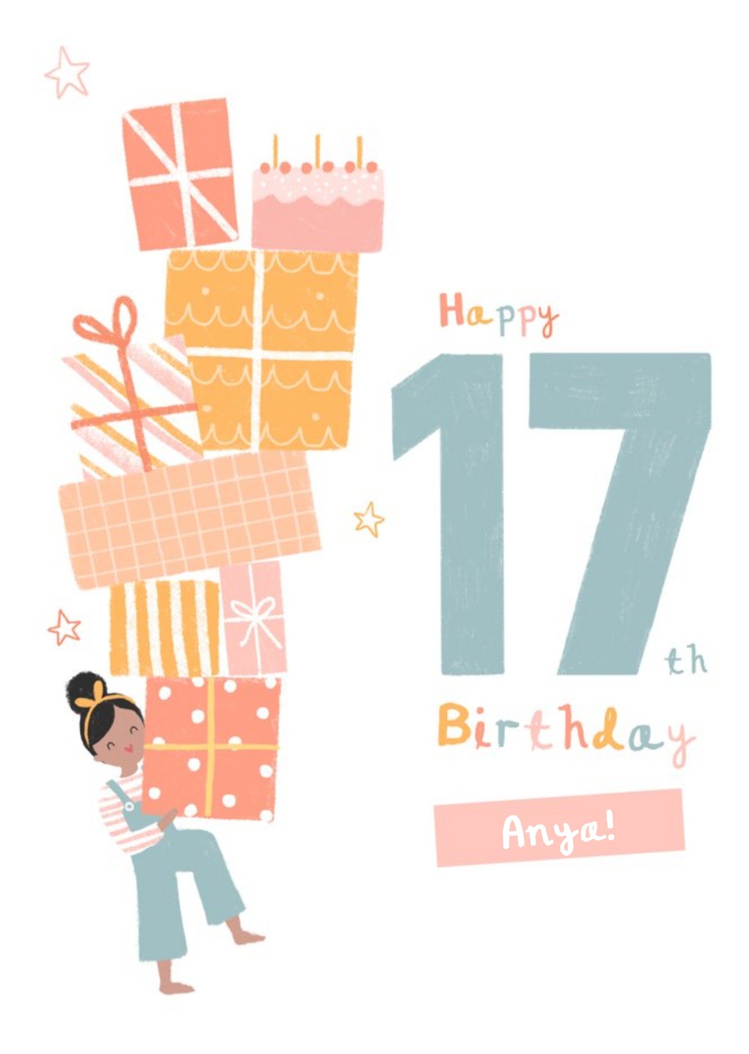 Illustrated Patterned Presents 17th Birthday Card Ecard