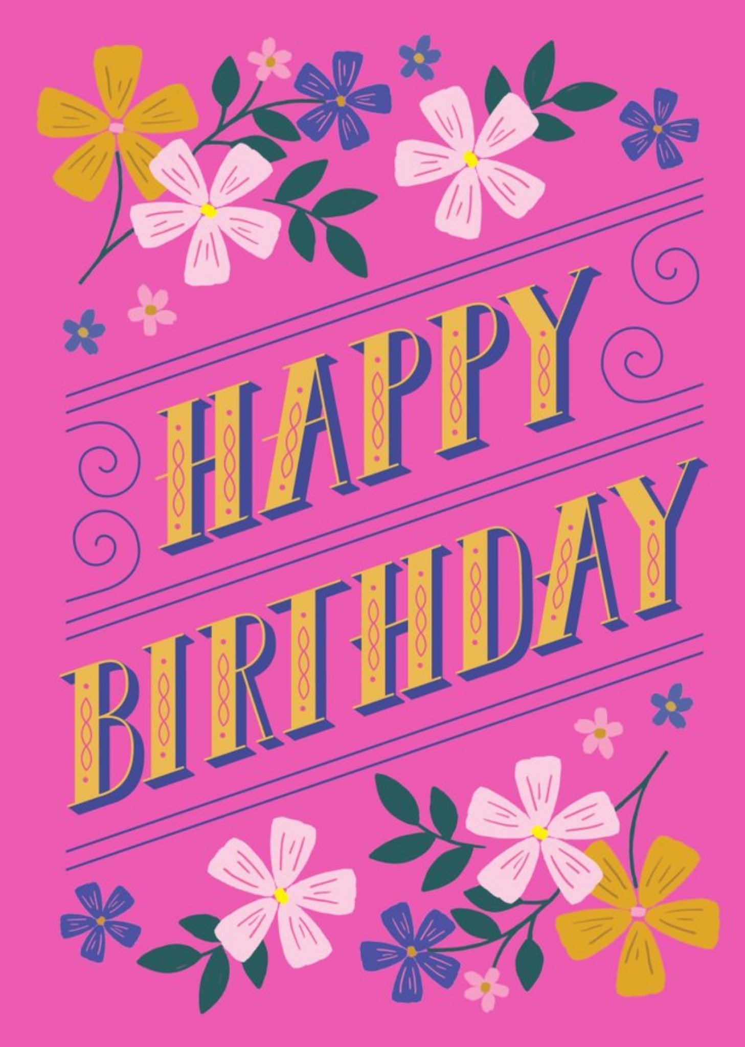 Pink Floral Happy Birthday Card Ecard