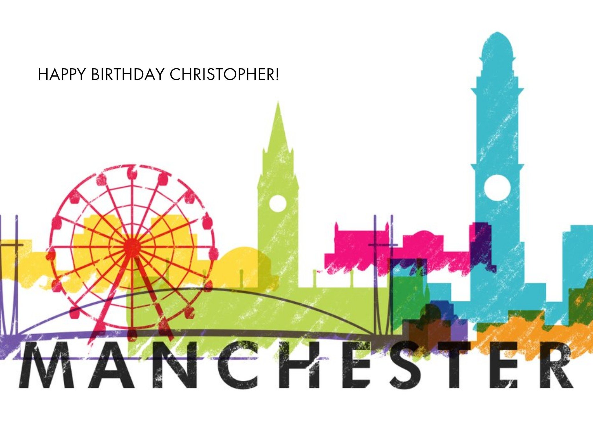 Colourful Manchester Skyline Card Ecard