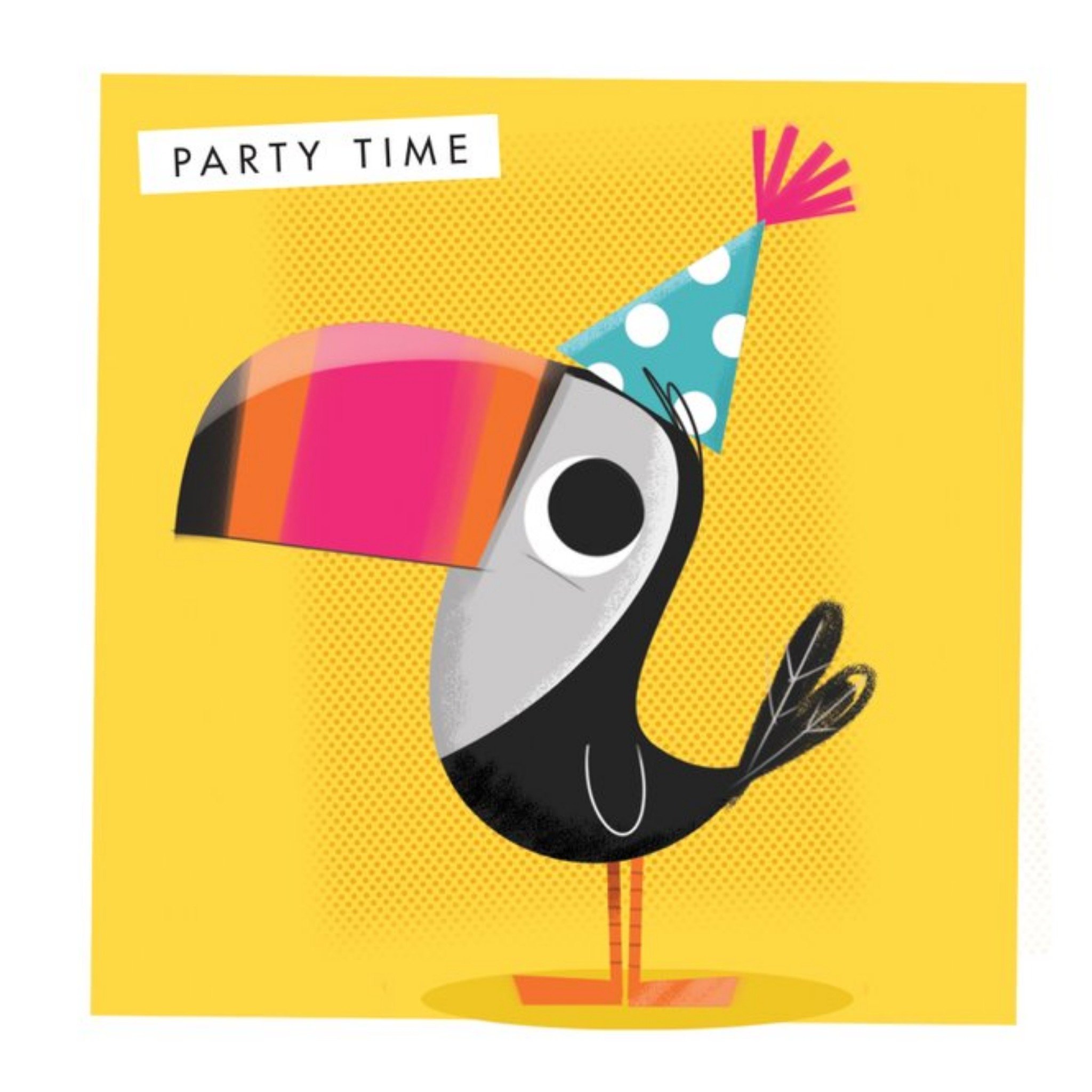 Moonpig Toucan Party Hat Party Time Cute Character Birthday Card, Square