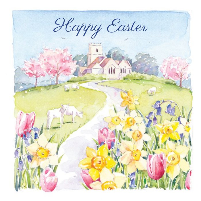 Watercolour Spring Flowers Happy Easter Card