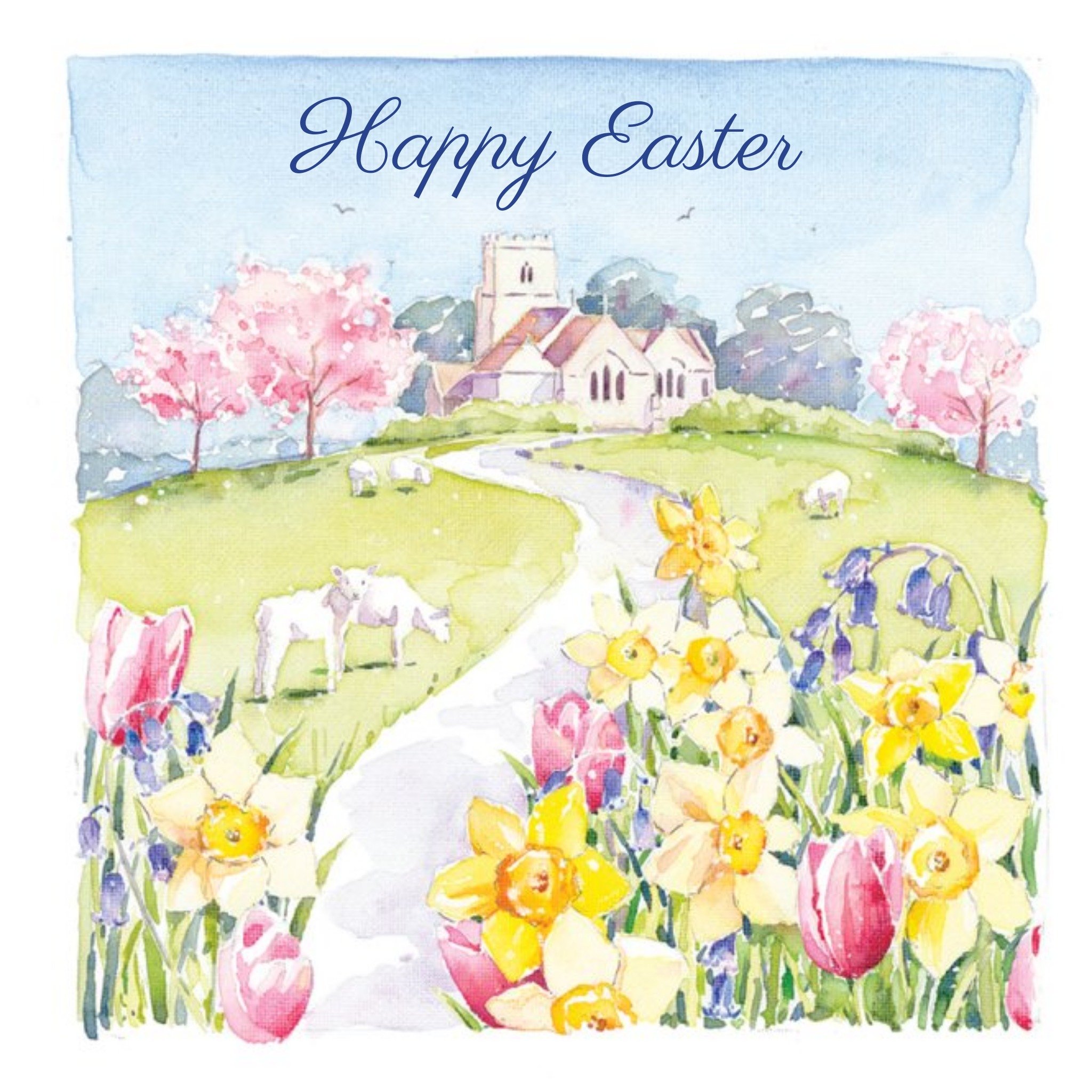 Ling Design Watercolour Spring Flowers Happy Easter Card, Large