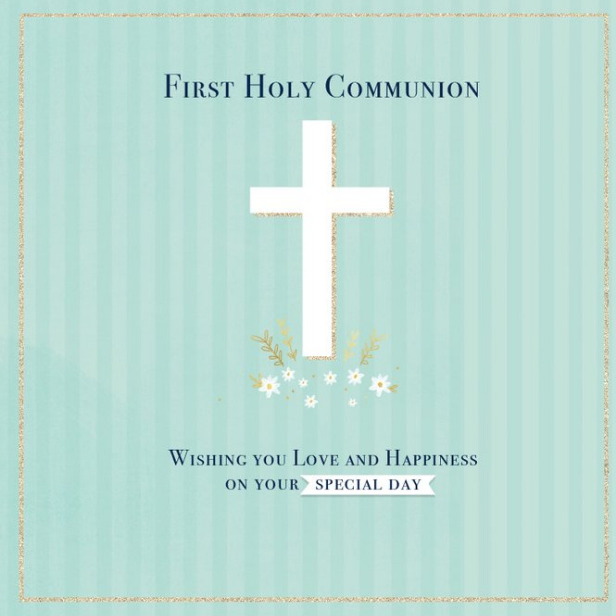 Moonpig Illustration Of A Cross And Flowers First Holy Communion Card, Square