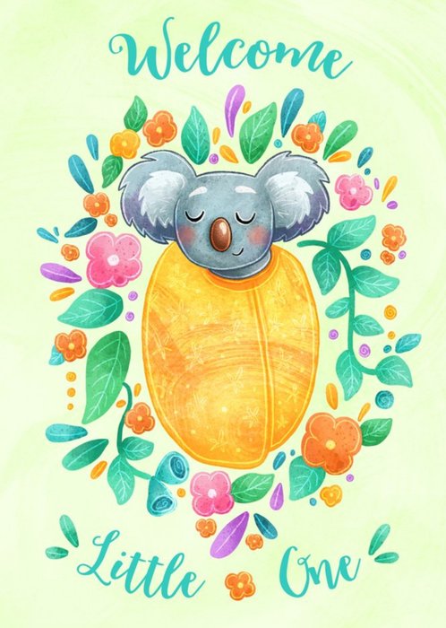 Stray Leaves Cute Illustrated Koala Floral Welcome Little One Card