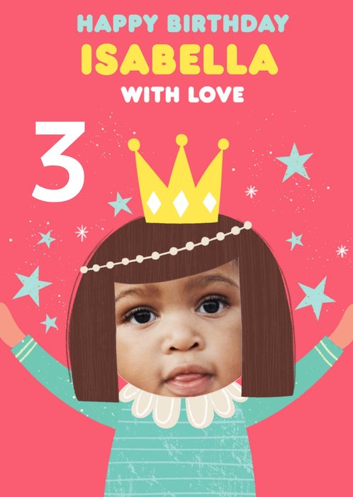 Cute photo upload illustrative Princess Birthday Card  
