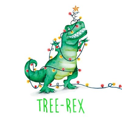T Rex Tree Christmas Card