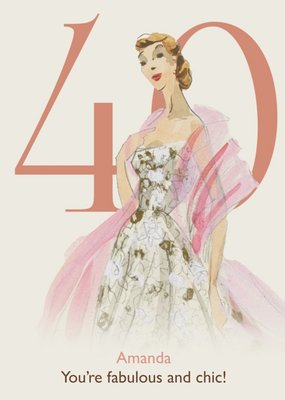 V And A Vintage Fashion Illustration Fabulously Chic 40th Birthday Card