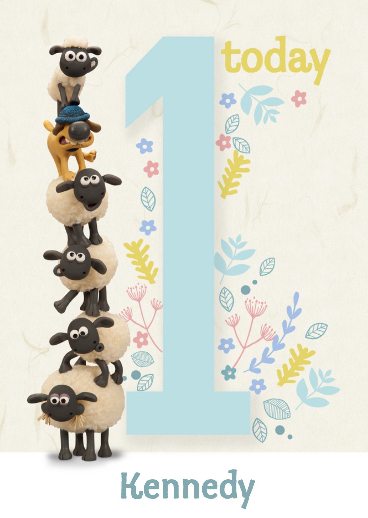 Moonpig Shaun The Sheep Sheep stack 1st Birthday Personalised Card Ecard