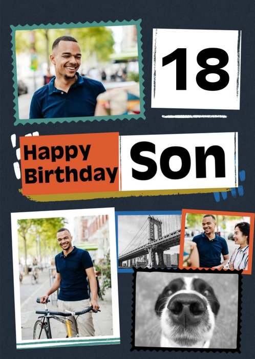 Modern Photo Upload Collage Son Birthday Card