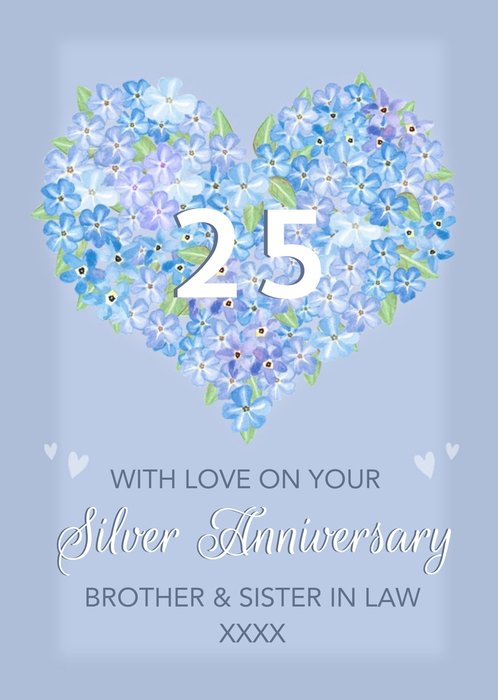 Heart Shaped Floral Arrangement Twenty Fifth Silver Anniversary Card 