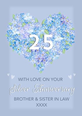 Heart Shaped Floral Arrangement Twenty Fifth Silver Anniversary Card 