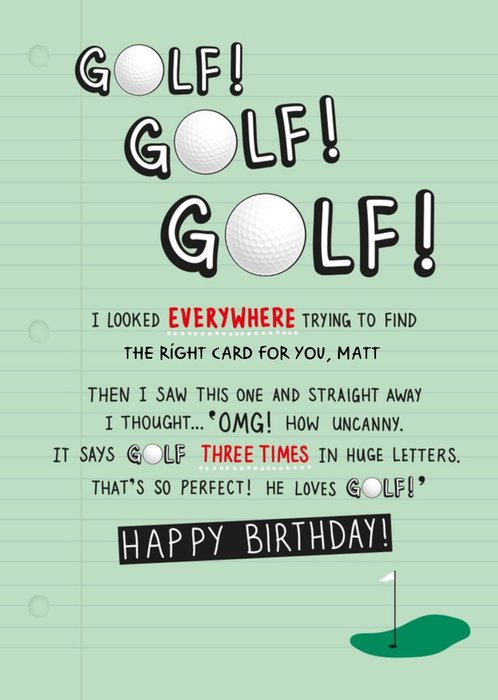 Golf Fanatic Happy Birthday Card