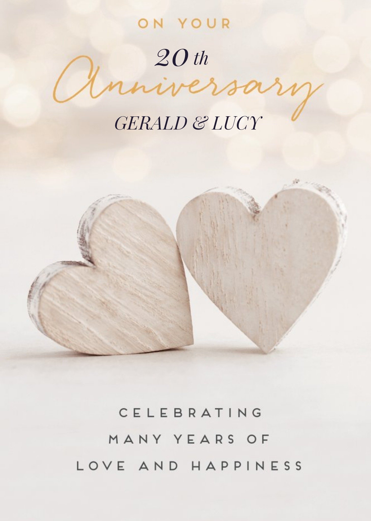 Pigment Wooden Hearts 20th Anniversary Card Ecard