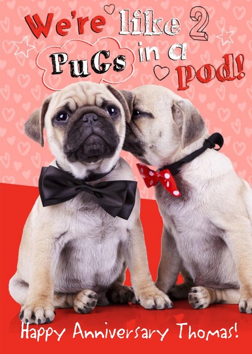 Two Pugs In A Pod Personalised Happy Anniversary Card