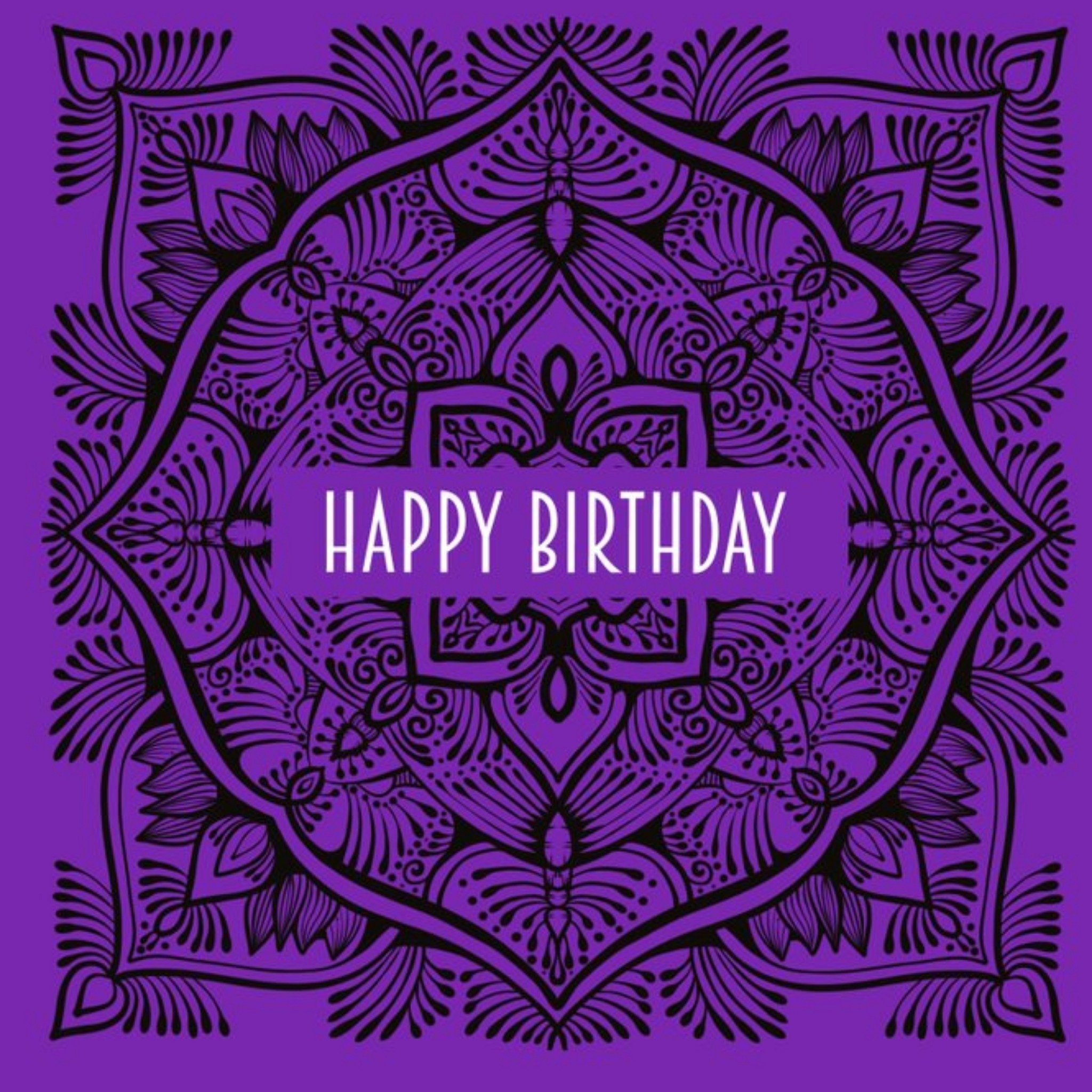 Moonpig Roshah Designs Illustrated Mandala Pattern Birthday Purple Card, Square