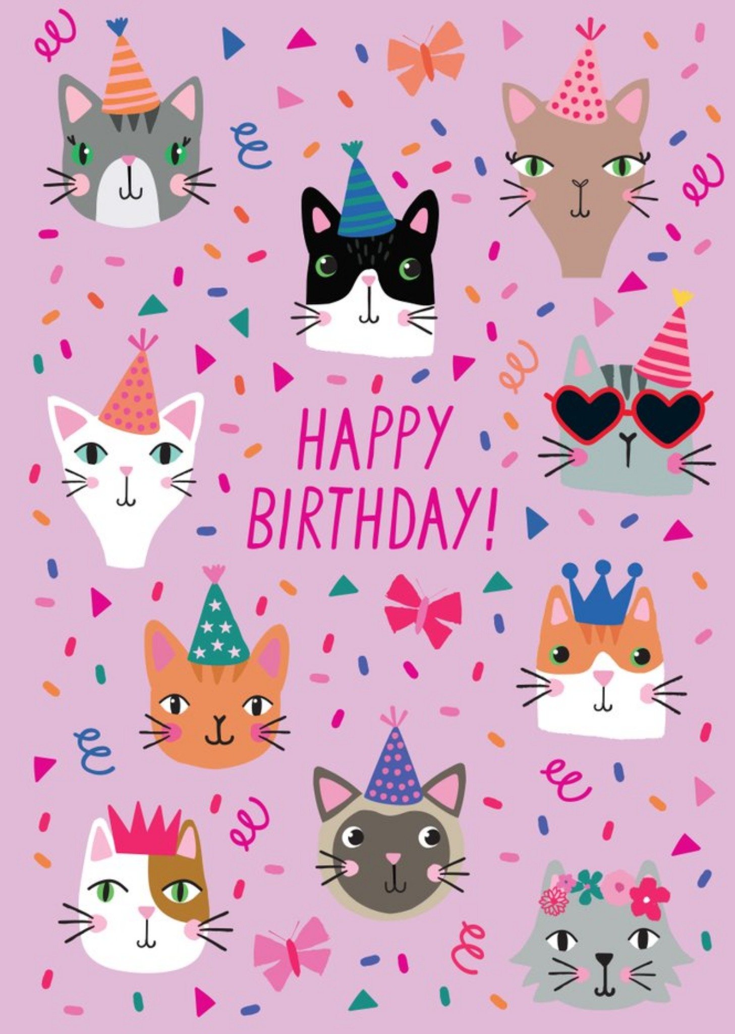 Moonpig Cute Happy Birthday Cats Card, Large