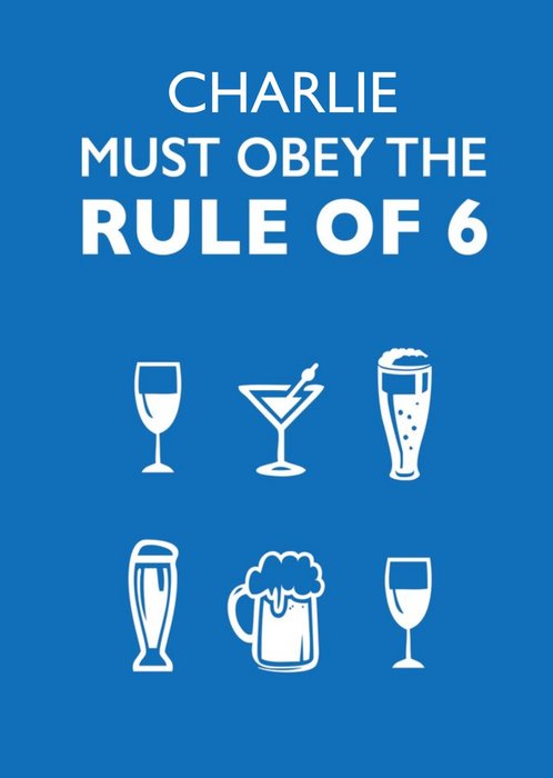 Typographic Lockdown Covid Drinking Rule Of 6 Birthday Card
