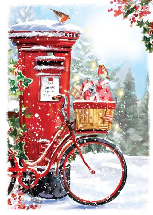 Robins Bicycle And Post Box Scene Across The Miles Christmas Card
