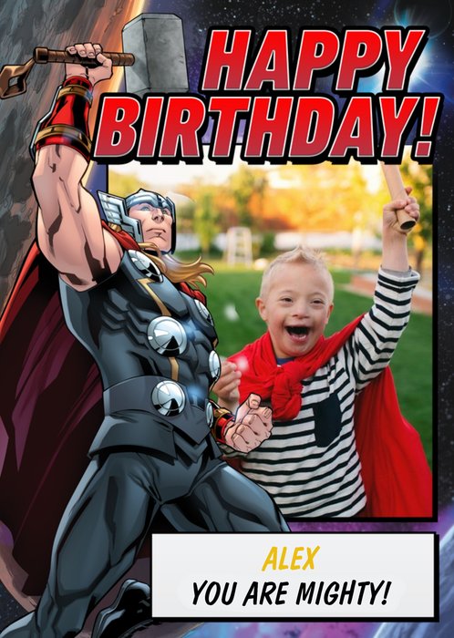 Marvel Thor You Are Mighty Avengers Birthday Photo upload Card