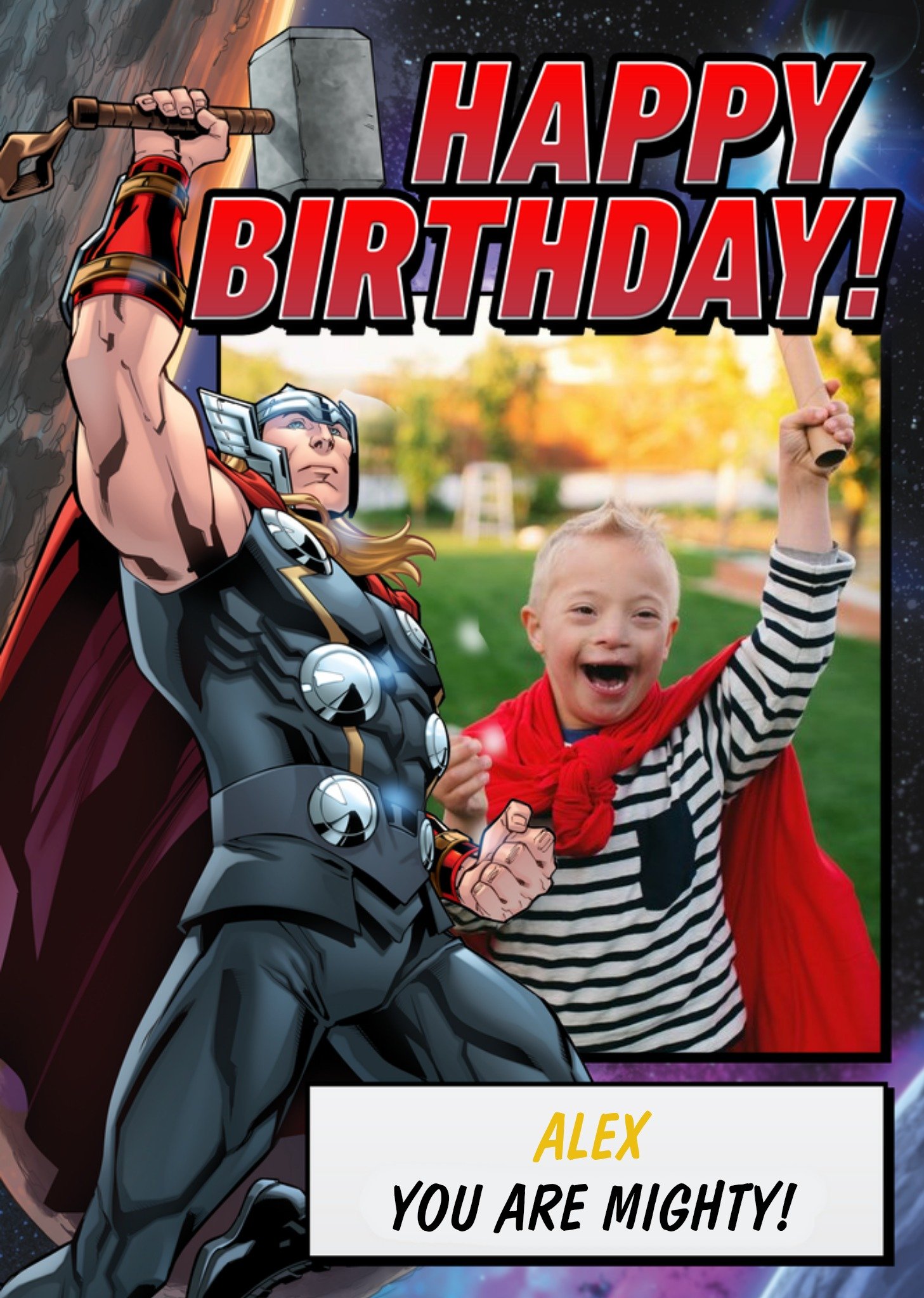 Marvel Thor You Are Mighty Avengers Birthday Photo Upload Card, Large