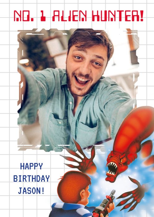 Sega Alien Syndrome No. 1 Alien Hunter Photo Upload Birthday Card