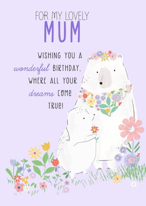 Cute illustrative bears Mum Birthday Card  