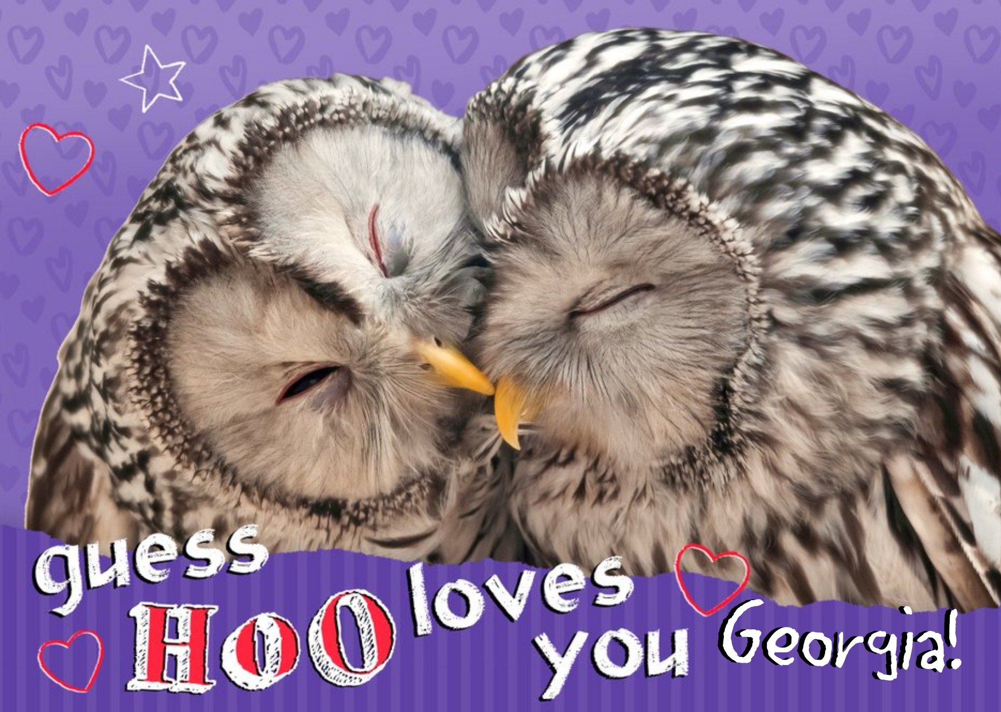 Moonpig Guess Hoo Loves You Owls Personalised Happy Valentine's Day Card, Large