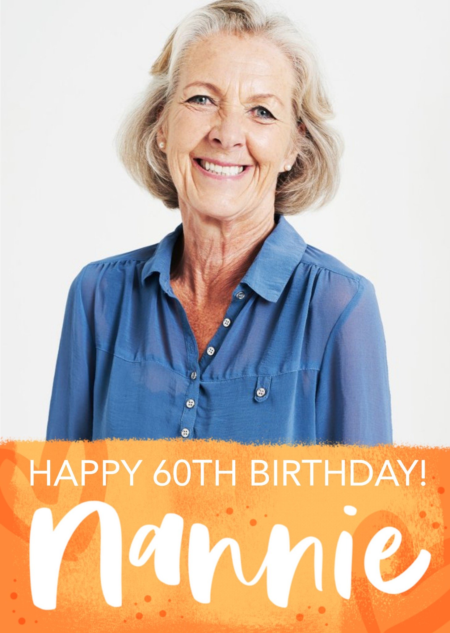 Moonpig Orange Typographic Nannie Happy 60th Birthday Editable Photo Upload Card Ecard