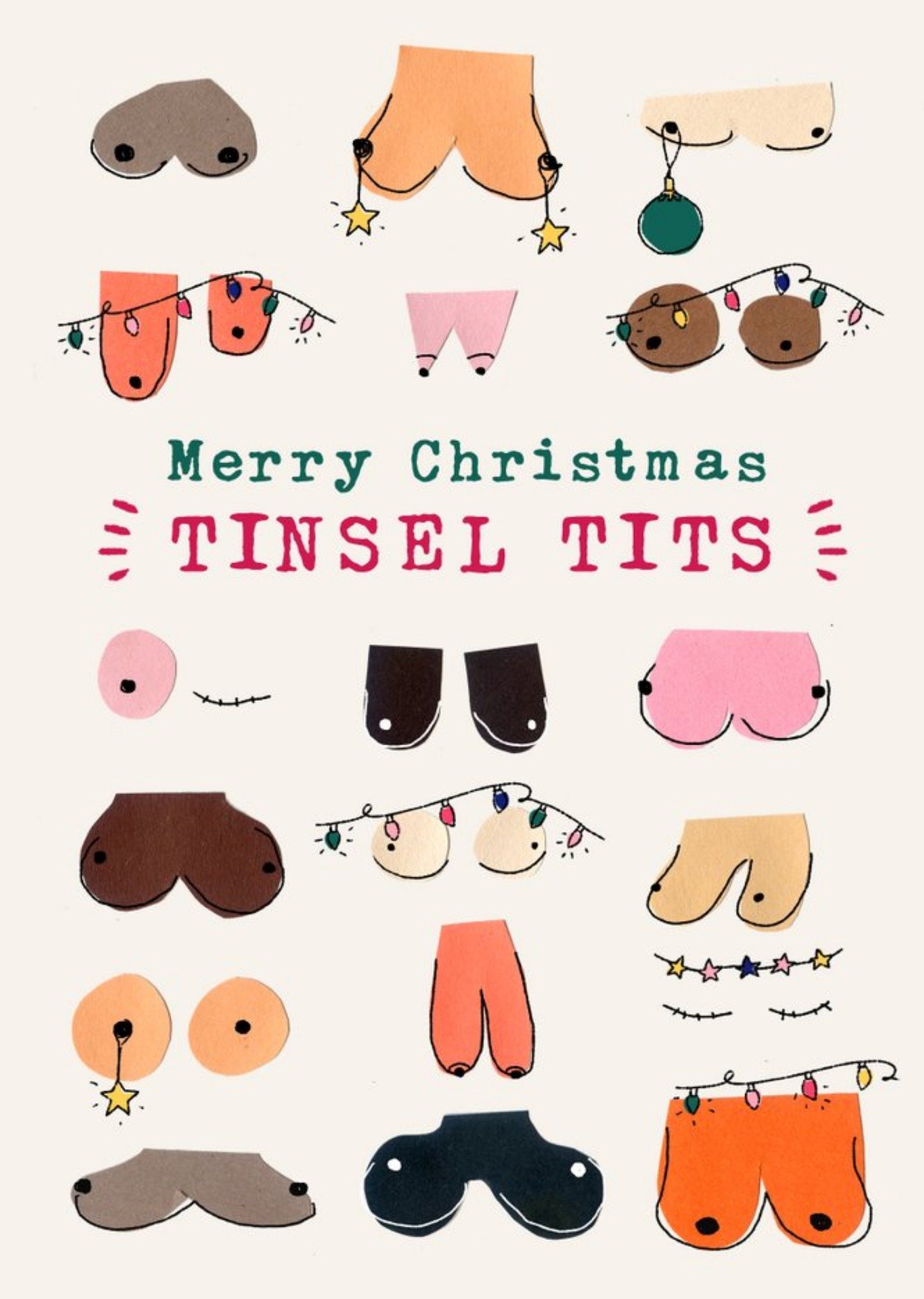 Moonpig Merry Christmas Tinsel Tits Funny Christmas Card Ecard