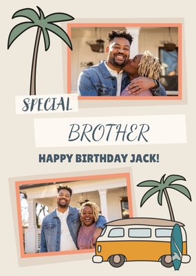 Illustration Of A Campervan And Palms Trees Brother's Photo Upload Birthday Card