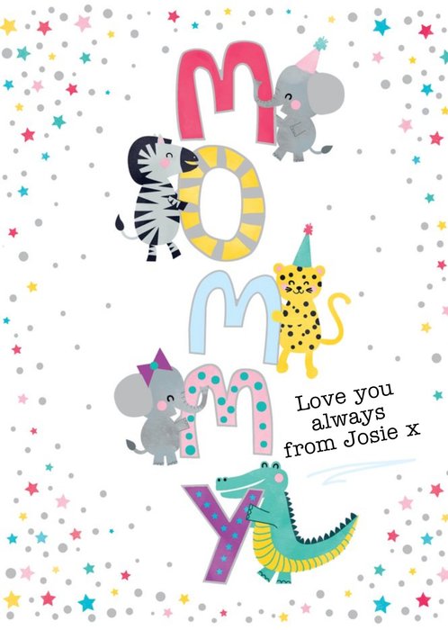 Clintons Colourful Illustrated Typography Animal Mum Birthday Card