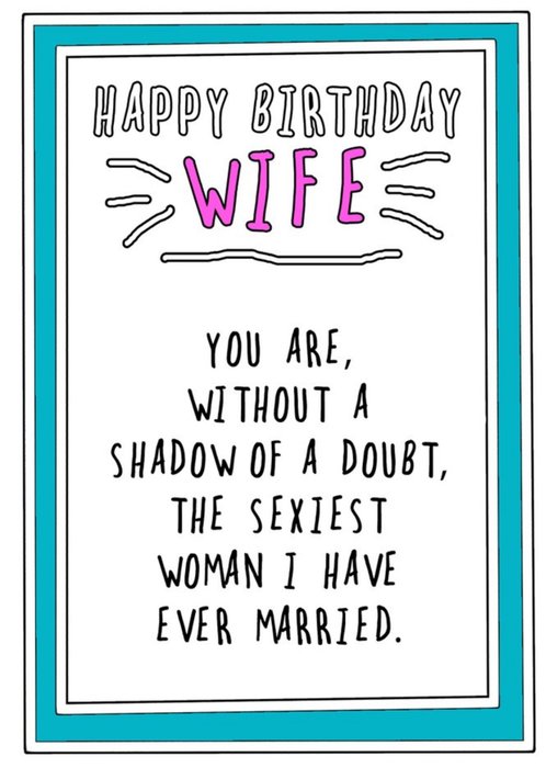 Humourous Handwritten Text With A Teal Border Wife Birthday Card