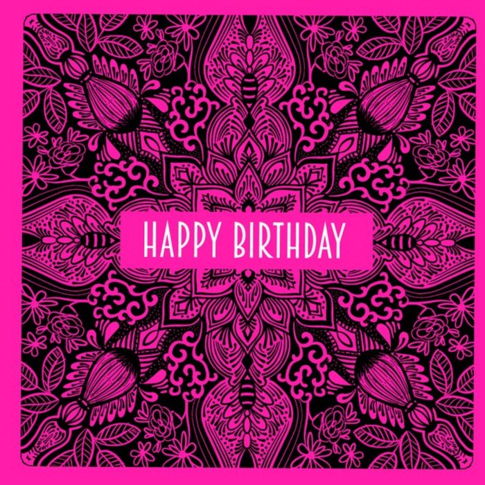 Roshah Designs Illustrated Mandala Pattern Birthday Pink Card | Moonpig